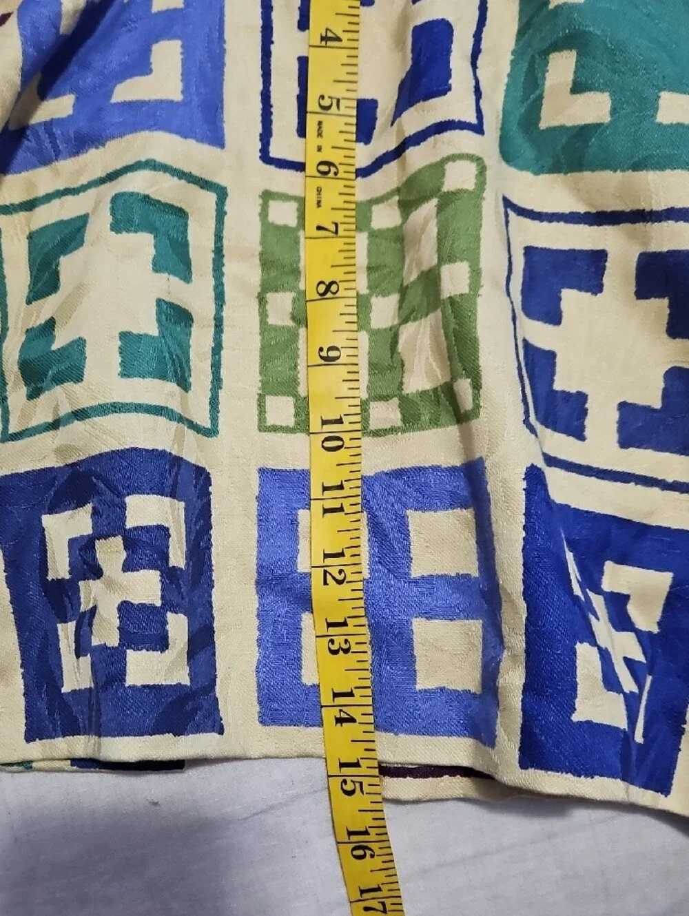 Vintage Retro Custom Queen Unbranded Geometric Bed Skirt in Blue and Green